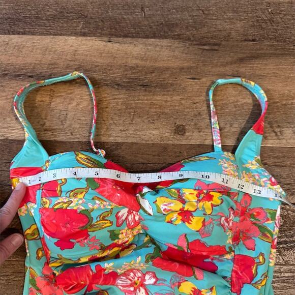 Moontide Babydoll Sweetheart Floral One-Piece Swimsuit Hibiscus Tropical Beach - Picture 2 of 9